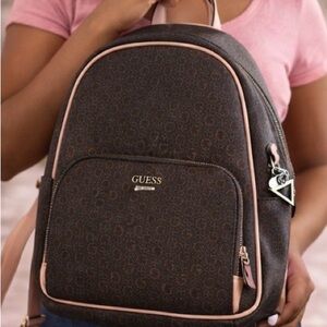GUESS Los Angeles Monogram Backpack Purse • Brown Logo Mini Backpack • NWOT